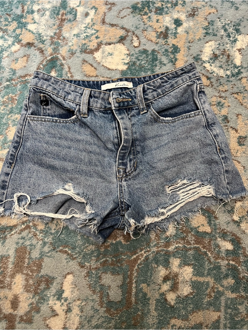 KanCan Light Blue Distressed High-Rise Jean Shorts